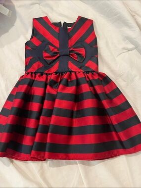Halabaloo Red and Black Striped Bow Fit-and-Flare Dress
